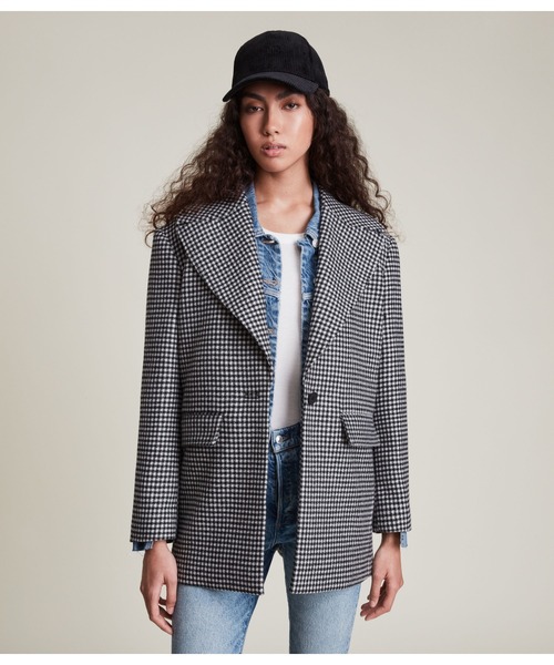 ALLSAINTS チェック柄ダブルテーラードジャケット ウールオール 
