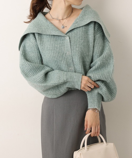 one after another NICE CLAUP（ワンアフターアナザーナイスクラップ）の「【再入荷！新色追加】トレンドのセーラーカラーニット（カーディガン/ボレロ・レディース・アイボリー/ブラック/チャコールグレー/ミント/ベージュ/ブラウン・FREE）」の6枚目の写真