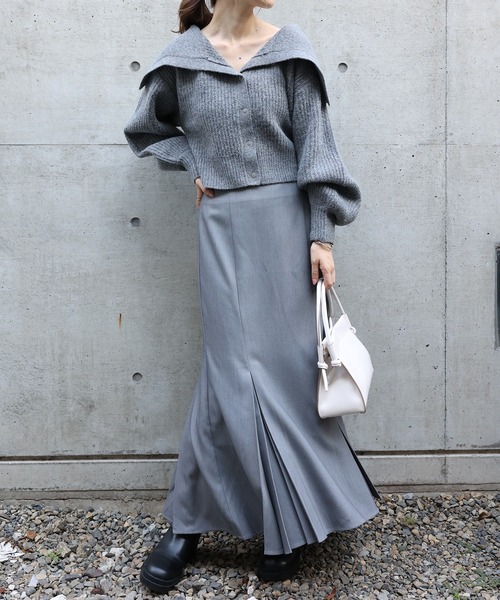 one after another NICE CLAUP（ワンアフターアナザーナイスクラップ）の「【再入荷！新色追加】トレンドのセーラーカラーニット（カーディガン/ボレロ・レディース・アイボリー/ブラック/チャコールグレー/ミント/ベージュ/ブラウン・FREE）」の14枚目の写真