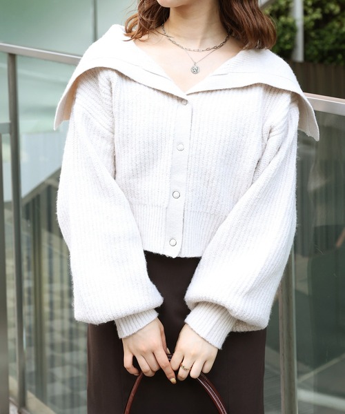 one after another NICE CLAUP（ワンアフターアナザーナイスクラップ）の「【再入荷！新色追加】トレンドのセーラーカラーニット（カーディガン/ボレロ・レディース・アイボリー/ブラック/チャコールグレー/ミント/ベージュ/ブラウン・FREE）」の19枚目の写真