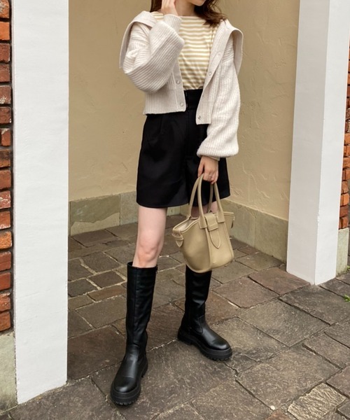 one after another NICE CLAUP（ワンアフターアナザーナイスクラップ）の「【再入荷！新色追加】トレンドのセーラーカラーニット（カーディガン/ボレロ・レディース・アイボリー/ブラック/チャコールグレー/ミント/ベージュ/ブラウン・FREE）」の9枚目の写真
