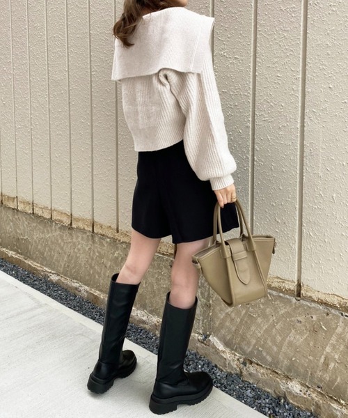 one after another NICE CLAUP（ワンアフターアナザーナイスクラップ）の「【再入荷！新色追加】トレンドのセーラーカラーニット（カーディガン/ボレロ・レディース・アイボリー/ブラック/チャコールグレー/ミント/ベージュ/ブラウン・FREE）」の17枚目の写真