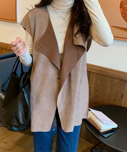 ABITOKYO（アビトーキョー）の「バックスリットウエストマークフェイクムートンベスト（ベスト・レディース・ブラック/ベージュ/モカ・M/L）」の5枚目の写真