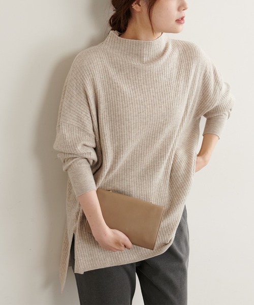 PUAL CE CIN（ピュアルセシン）の「ワイドRIBプチハイネックプルオーバー（ニット/セーター・レディース・ブラック/ベージュ/ミント/オートミール・FREE）」の3枚目の写真