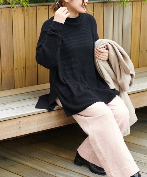 PUAL CE CIN（ピュアルセシン）の「ワイドRIBプチハイネックプルオーバー（ニット/セーター・レディース・ブラック/ベージュ/ミント/オートミール・FREE）」の2枚目の写真