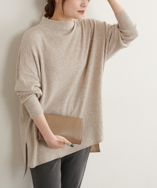 PUAL CE CIN（ピュアルセシン）の「ワイドRIBプチハイネックプルオーバー（ニット/セーター・レディース・ブラック/ベージュ/ミント/オートミール・FREE）」の12枚目の写真