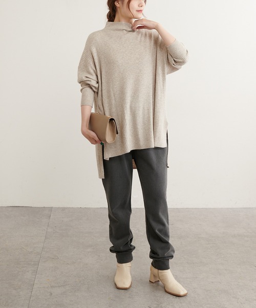 PUAL CE CIN（ピュアルセシン）の「ワイドRIBプチハイネックプルオーバー（ニット/セーター・レディース・ブラック/ベージュ/ミント/オートミール・FREE）」の13枚目の写真