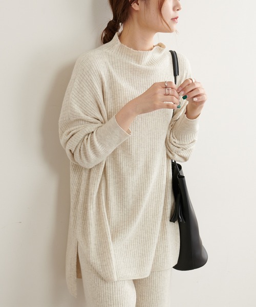 PUAL CE CIN（ピュアルセシン）の「ワイドRIBプチハイネックプルオーバー（ニット/セーター・レディース・ブラック/ベージュ/ミント/オートミール・FREE）」の8枚目の写真