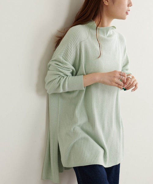 PUAL CE CIN（ピュアルセシン）の「ワイドRIBプチハイネックプルオーバー（ニット/セーター・レディース・ブラック/ベージュ/ミント/オートミール・FREE）」の16枚目の写真