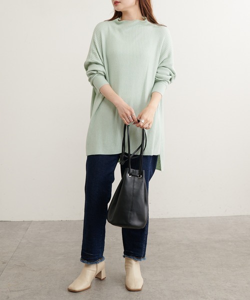 PUAL CE CIN（ピュアルセシン）の「ワイドRIBプチハイネックプルオーバー（ニット/セーター・レディース・ブラック/ベージュ/ミント/オートミール・FREE）」の18枚目の写真