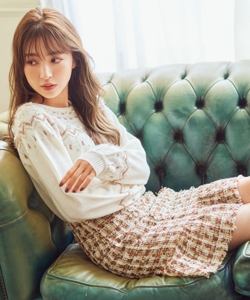 WILLSELECTION（ウィルセレクション）の「ファンシーチェックツイードフリンジミニスカート（スカート・レディース・ピンク/ブラウン/ネイビー・SMALL/MEDIUM）」の4枚目の写真