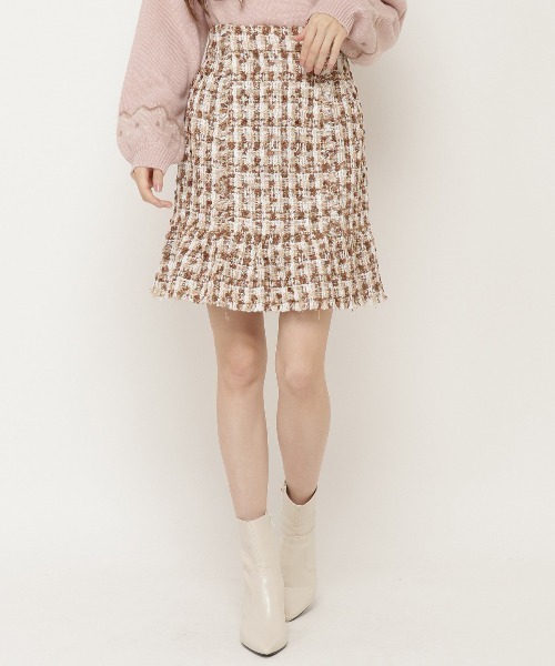 WILLSELECTION（ウィルセレクション）の「ファンシーチェックツイードフリンジミニスカート（スカート・レディース・ピンク/ブラウン/ネイビー・SMALL/MEDIUM）」の7枚目の写真