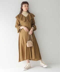 スウェードオープンカラーフレアワンピース（ワンピース）｜anuans（ア