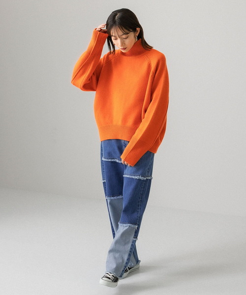 KBF（ケイビーエフ）の「アウトリンキングコクーンハイネックニット（ニット/セーター・レディース・ライトグレー/ブラウン/オレンジ・ONE）」の10枚目の写真