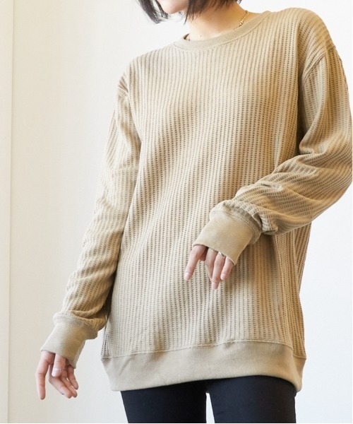 INNOCENT(イノセント)の「『オーバーサイズ』ワッフルロンT(Tシャツ/カットソー・レディース・オフホワイト/カーキ/杢グレー/ベージュ/ブラック・LARGE/X-LARGE/MEDIUM)」の4枚目の写真