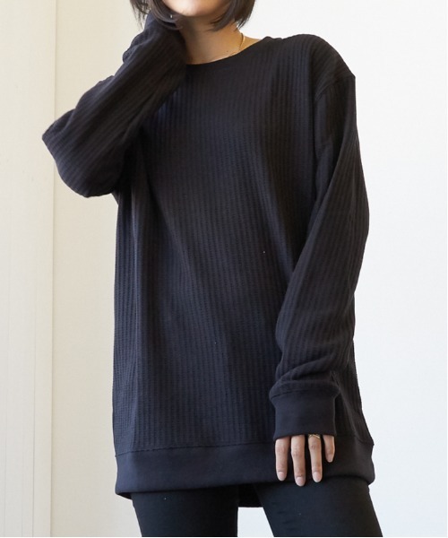 INNOCENT(イノセント)の「『オーバーサイズ』ワッフルロンT(Tシャツ/カットソー・レディース・オフホワイト/カーキ/杢グレー/ベージュ/ブラック・LARGE/X-LARGE/MEDIUM)」の2枚目の写真