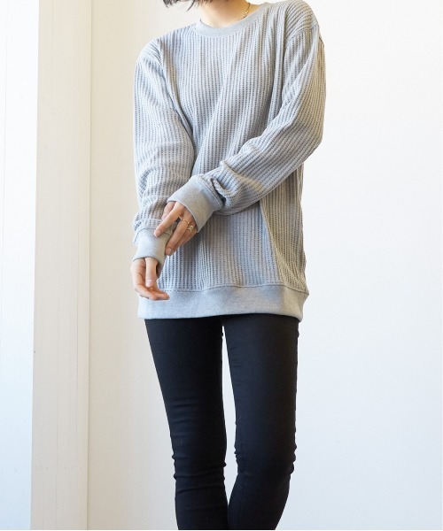INNOCENT(イノセント)の「『オーバーサイズ』ワッフルロンT(Tシャツ/カットソー・レディース・オフホワイト/カーキ/杢グレー/ベージュ/ブラック・LARGE/X-LARGE/MEDIUM)」の9枚目の写真