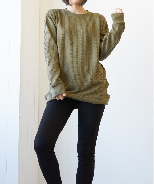 INNOCENT(イノセント)の「『オーバーサイズ』ワッフルロンT(Tシャツ/カットソー・レディース・オフホワイト/カーキ/杢グレー/ベージュ/ブラック・LARGE/X-LARGE/MEDIUM)」の15枚目の写真