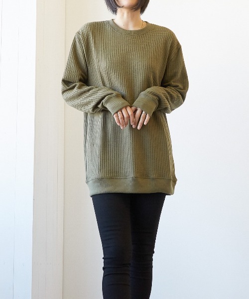 INNOCENT(イノセント)の「『オーバーサイズ』ワッフルロンT(Tシャツ/カットソー・レディース・オフホワイト/カーキ/杢グレー/ベージュ/ブラック・LARGE/X-LARGE/MEDIUM)」の17枚目の写真