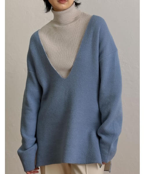 Re:EDIT(リエディ)の「指穴タートルネックリブニットトップス(ニット/セーター・レディース・グリーン/パープル/ブラック/ブルー/アイボリー/オレンジ・MEDIUM)」の16枚目の写真