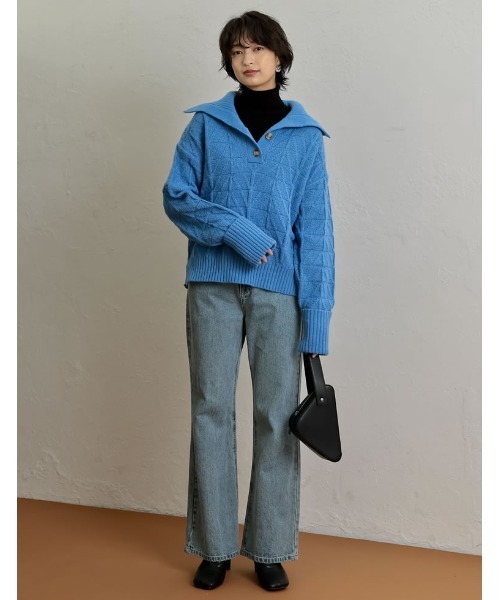 Re:EDIT(リエディ)の「指穴タートルネックリブニットトップス(ニット/セーター・レディース・グリーン/パープル/ブラック/ブルー/アイボリー/オレンジ・MEDIUM)」の8枚目の写真