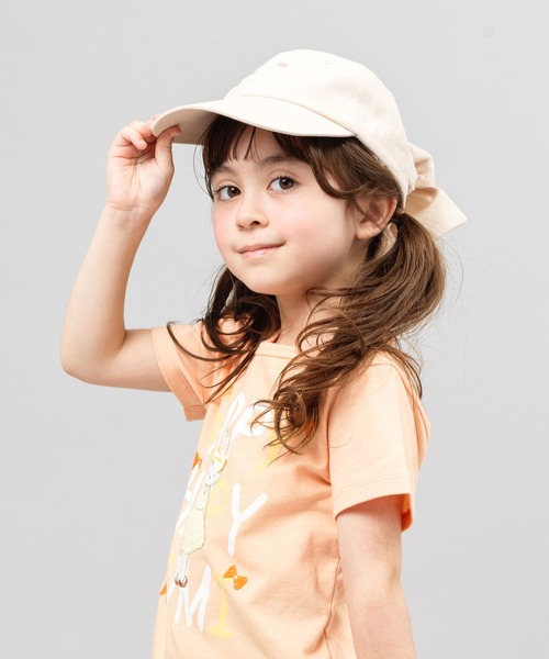 KP DECO(ケーピーデコ)の「後チュールリボン付きコットンツイルキャップ(M-L)(キャップ・キッズ・ベージュ/ピンク・LARGE/MEDIUM)」の2枚目の写真