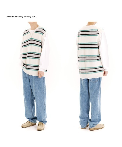 MAHAGRID(マハグリッド)の「【mahagrid】STRIPED KNIT VEST / マハグリッド ストライプ ボーダー ニット ベスト(ベスト・メンズ・ネイビー/アイボリー・SMALL/MEDIUM/LARGE)」の10枚目の写真