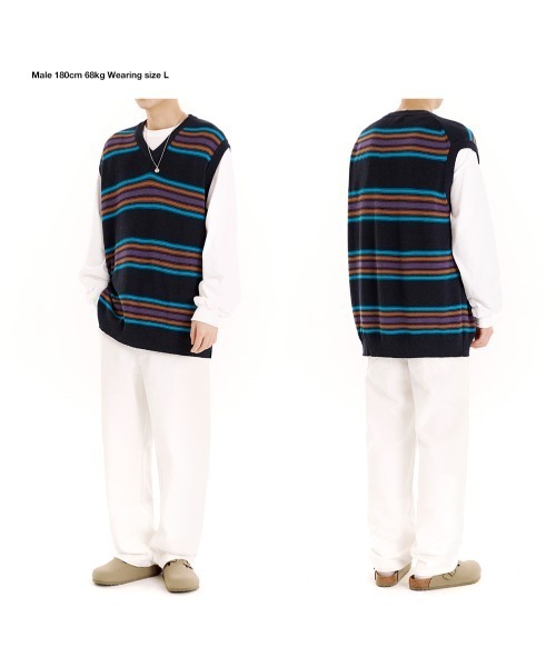 MAHAGRID(マハグリッド)の「【mahagrid】STRIPED KNIT VEST / マハグリッド ストライプ ボーダー ニット ベスト(ベスト・メンズ・ネイビー/アイボリー・SMALL/MEDIUM/LARGE)」の15枚目の写真