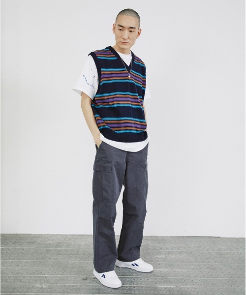 MAHAGRID(マハグリッド)の「【mahagrid】STRIPED KNIT VEST / マハグリッド ストライプ ボーダー ニット ベスト(ベスト・メンズ・ネイビー/アイボリー・SMALL/MEDIUM/LARGE)」の5枚目の写真