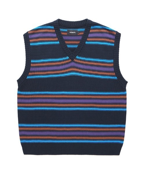 MAHAGRID(マハグリッド)の「【mahagrid】STRIPED KNIT VEST / マハグリッド ストライプ ボーダー ニット ベスト(ベスト・メンズ・ネイビー/アイボリー・SMALL/MEDIUM/LARGE)」の3枚目の写真