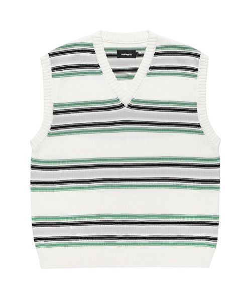 MAHAGRID(マハグリッド)の「【mahagrid】STRIPED KNIT VEST / マハグリッド ストライプ ボーダー ニット ベスト(ベスト・メンズ・ネイビー/アイボリー・SMALL/MEDIUM/LARGE)」の4枚目の写真