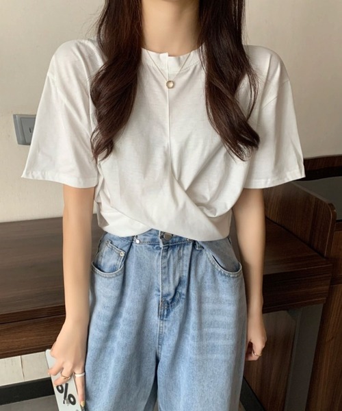 Jewelobe（ジュエローブ）の「ツイストヘムクロップドTシャツ（Tシャツ/カットソー・レディース・ブルー/杢グレー/ブラック/ピンク/ホワイト・M/S）」の8枚目の写真