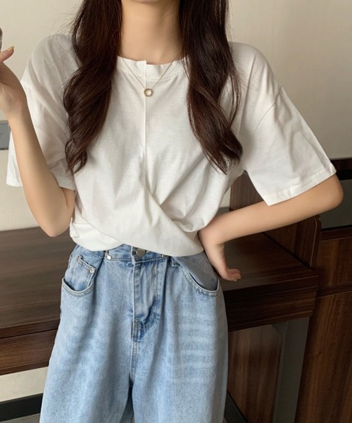 Jewelobe（ジュエローブ）の「ツイストヘムクロップドTシャツ（Tシャツ/カットソー・レディース・ブルー/杢グレー/ブラック/ピンク/ホワイト・M/S）」の9枚目の写真