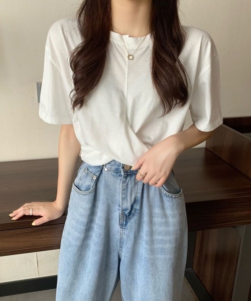 Jewelobe（ジュエローブ）の「ツイストヘムクロップドTシャツ（Tシャツ/カットソー・レディース・ブルー/杢グレー/ブラック/ピンク/ホワイト・M/S）」の10枚目の写真