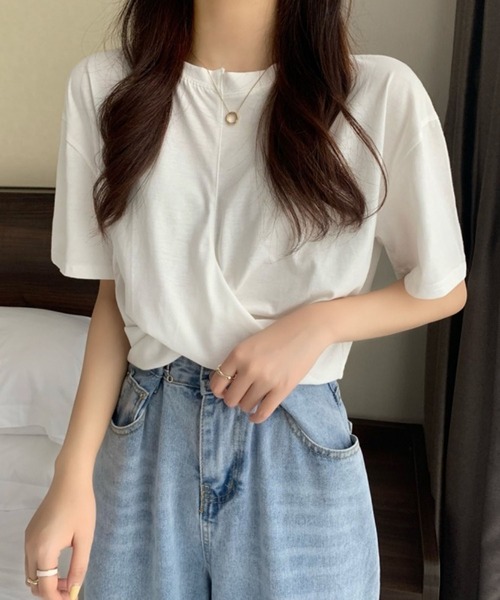 Jewelobe（ジュエローブ）の「ツイストヘムクロップドTシャツ（Tシャツ/カットソー・レディース・ブルー/杢グレー/ブラック/ピンク/ホワイト・M/S）」の12枚目の写真