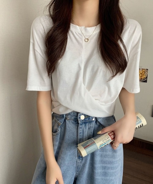 Jewelobe（ジュエローブ）の「ツイストヘムクロップドTシャツ（Tシャツ/カットソー・レディース・ブルー/杢グレー/ブラック/ピンク/ホワイト・M/S）」の13枚目の写真