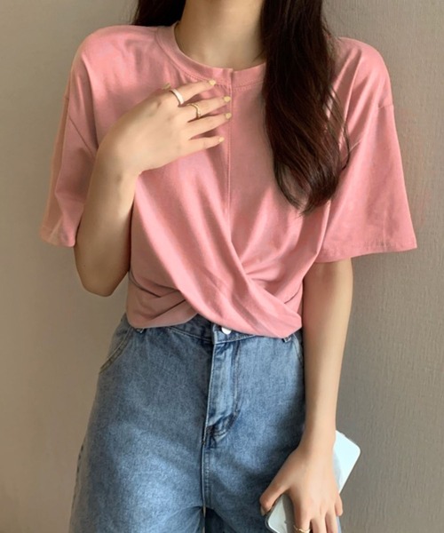 Jewelobe（ジュエローブ）の「ツイストヘムクロップドTシャツ（Tシャツ/カットソー・レディース・ブルー/杢グレー/ブラック/ピンク/ホワイト・M/S）」の15枚目の写真