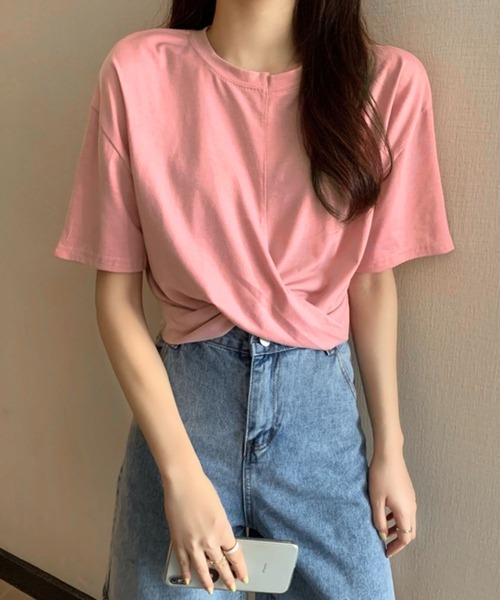 Jewelobe（ジュエローブ）の「ツイストヘムクロップドTシャツ（Tシャツ/カットソー・レディース・ブルー/杢グレー/ブラック/ピンク/ホワイト・M/S）」の16枚目の写真