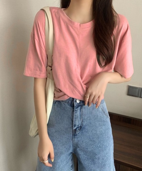 Jewelobe（ジュエローブ）の「ツイストヘムクロップドTシャツ（Tシャツ/カットソー・レディース・ブルー/杢グレー/ブラック/ピンク/ホワイト・M/S）」の17枚目の写真