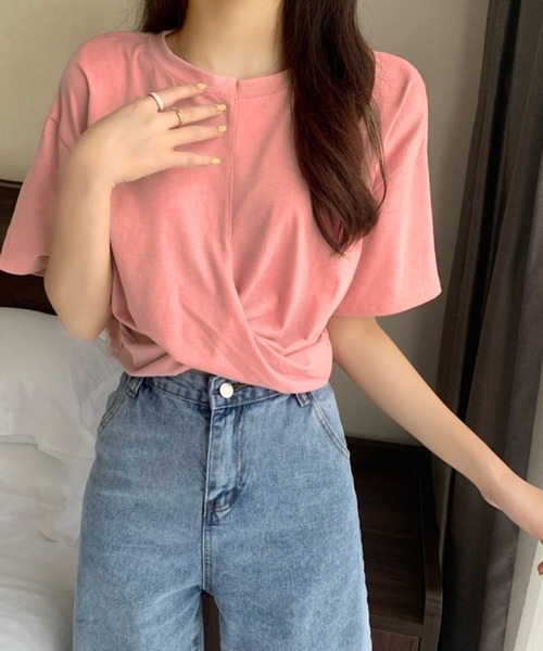 Jewelobe（ジュエローブ）の「ツイストヘムクロップドTシャツ（Tシャツ/カットソー・レディース・ブルー/杢グレー/ブラック/ピンク/ホワイト・M/S）」の18枚目の写真