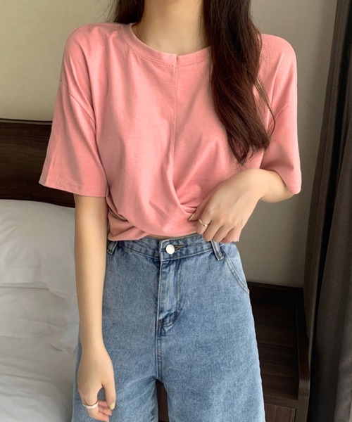 Jewelobe（ジュエローブ）の「ツイストヘムクロップドTシャツ（Tシャツ/カットソー・レディース・ブルー/杢グレー/ブラック/ピンク/ホワイト・M/S）」の19枚目の写真