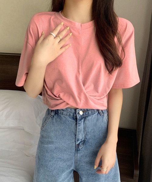 Jewelobe（ジュエローブ）の「ツイストヘムクロップドTシャツ（Tシャツ/カットソー・レディース・ブルー/杢グレー/ブラック/ピンク/ホワイト・M/S）」の20枚目の写真