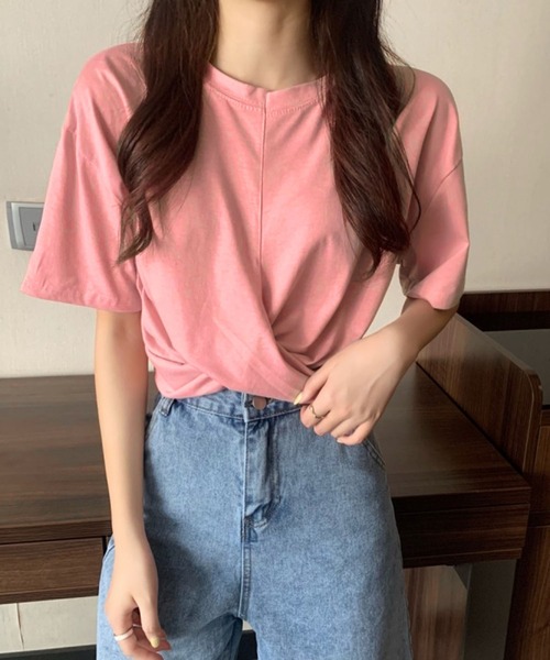 Jewelobe（ジュエローブ）の「ツイストヘムクロップドTシャツ（Tシャツ/カットソー・レディース・ブルー/杢グレー/ブラック/ピンク/ホワイト・M/S）」の21枚目の写真