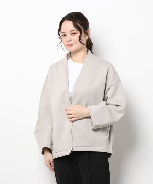 SOFFITTO(ソフィット)の「ノーカラージップジャケット(ノーカラージャケット・レディース・グレイッシュベージュ/ブラック・FREE)」の2枚目の写真