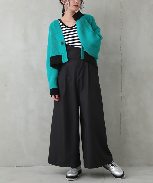 osharewalker（オシャレウォーカー）の「【廃盤】『配色リバーシブルダブルフェイスカーディガン』（カーディガン/ボレロ・レディース・ブラック/ライム/コーラルピンク・FREE）」の10枚目の写真