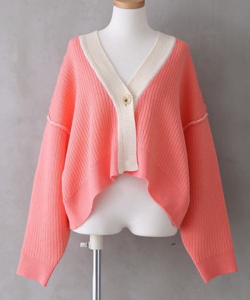 osharewalker（オシャレウォーカー）の「【廃盤】『配色リバーシブルダブルフェイスカーディガン』（カーディガン/ボレロ・レディース・ブラック/ライム/コーラルピンク・FREE）」の12枚目の写真