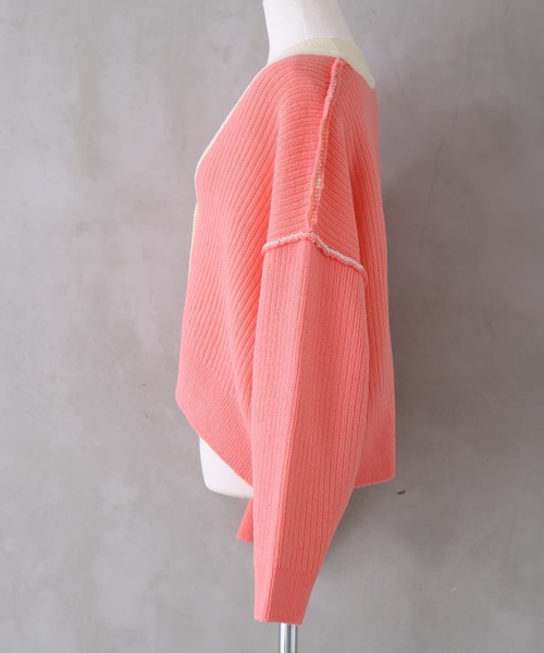 osharewalker（オシャレウォーカー）の「【廃盤】『配色リバーシブルダブルフェイスカーディガン』（カーディガン/ボレロ・レディース・ブラック/ライム/コーラルピンク・FREE）」の13枚目の写真