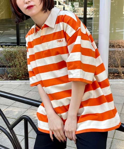 PBLIM（ページボーイリム）の「【PAGEBOYLIM】ボーダービックポロ（ポロシャツ・レディース・ブラック系その他/ブルー系その他/オレンジ系その他・FREE）」の3枚目の写真