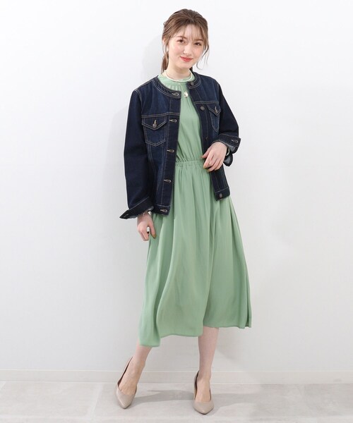 DRESKIP（ドレスキップ）の「◆【洗える/フェミニン】フロントギャザーワンピース（ワンピース・レディース・グリーン系/サンドベージュ/ダークネイビー・02/03/04）」の2枚目の写真