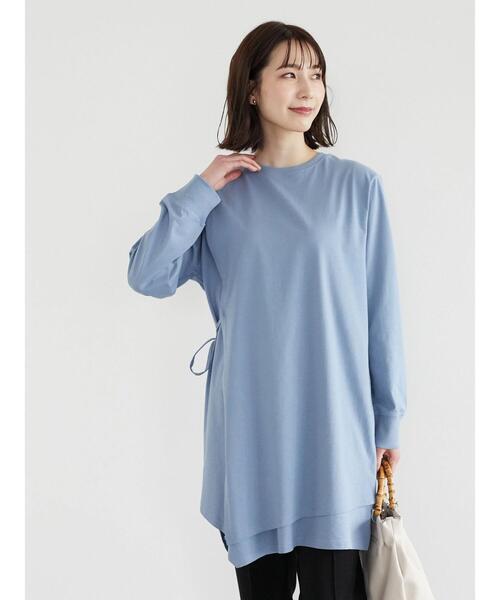 Green　Parks（グリーンパークス）の「イレギュラーチュニック（Tシャツ/カットソー・レディース・ベージュ/ブルー/ダークネイビー・FREE）」の6枚目の写真